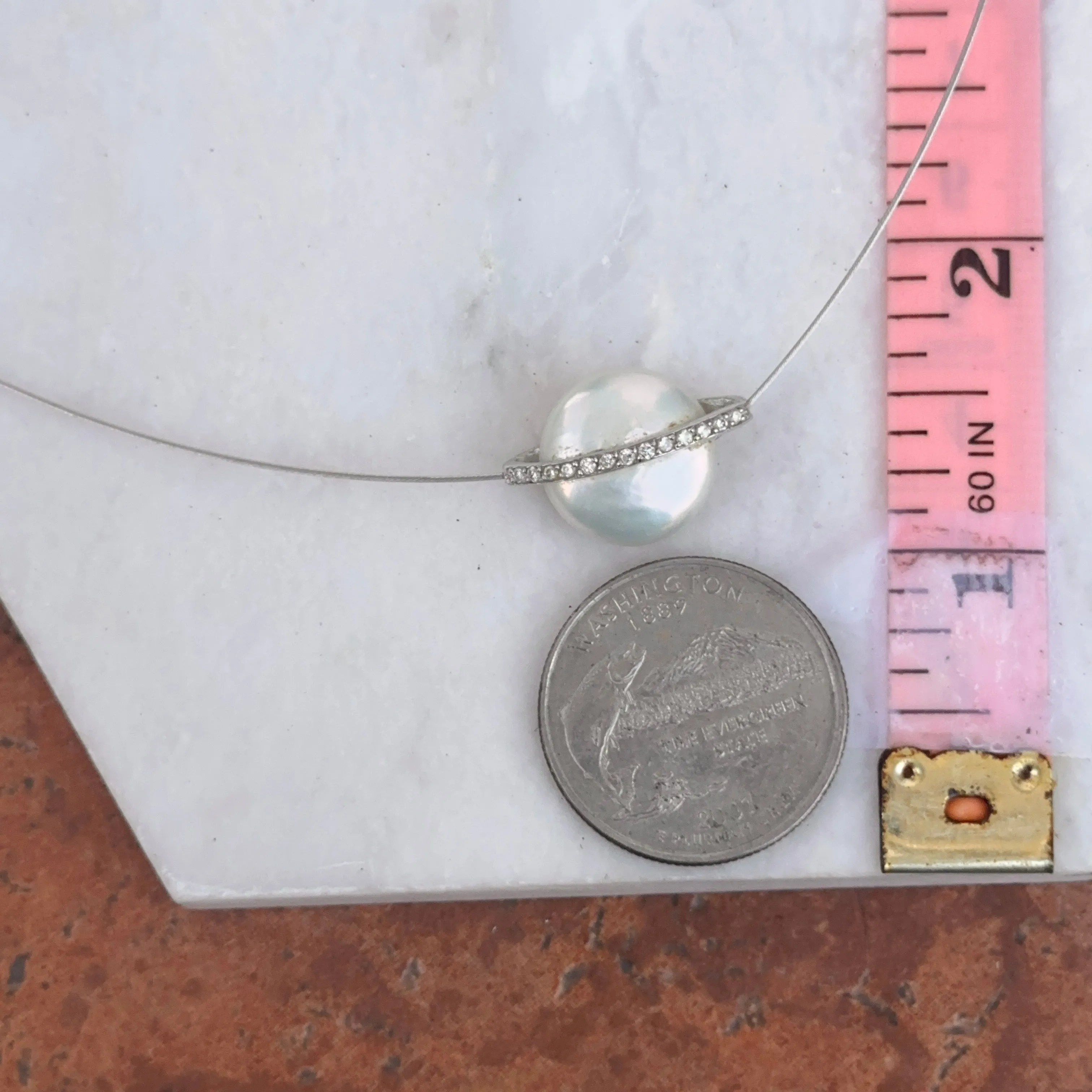 Estate Yvel 18KT White Gold Coin Biwa Pearl   Diamond Collar Necklace