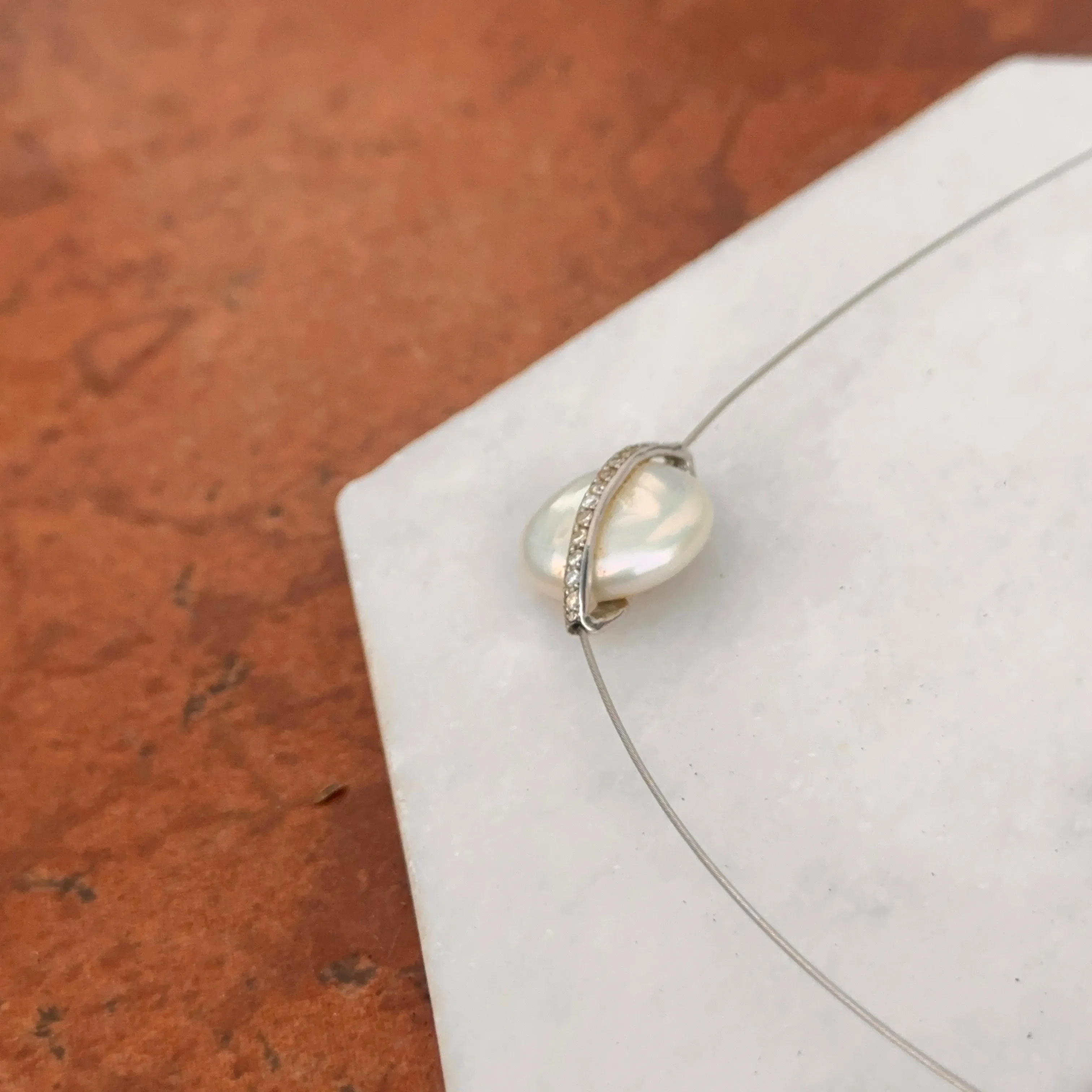 Estate Yvel 18KT White Gold Coin Biwa Pearl   Diamond Collar Necklace