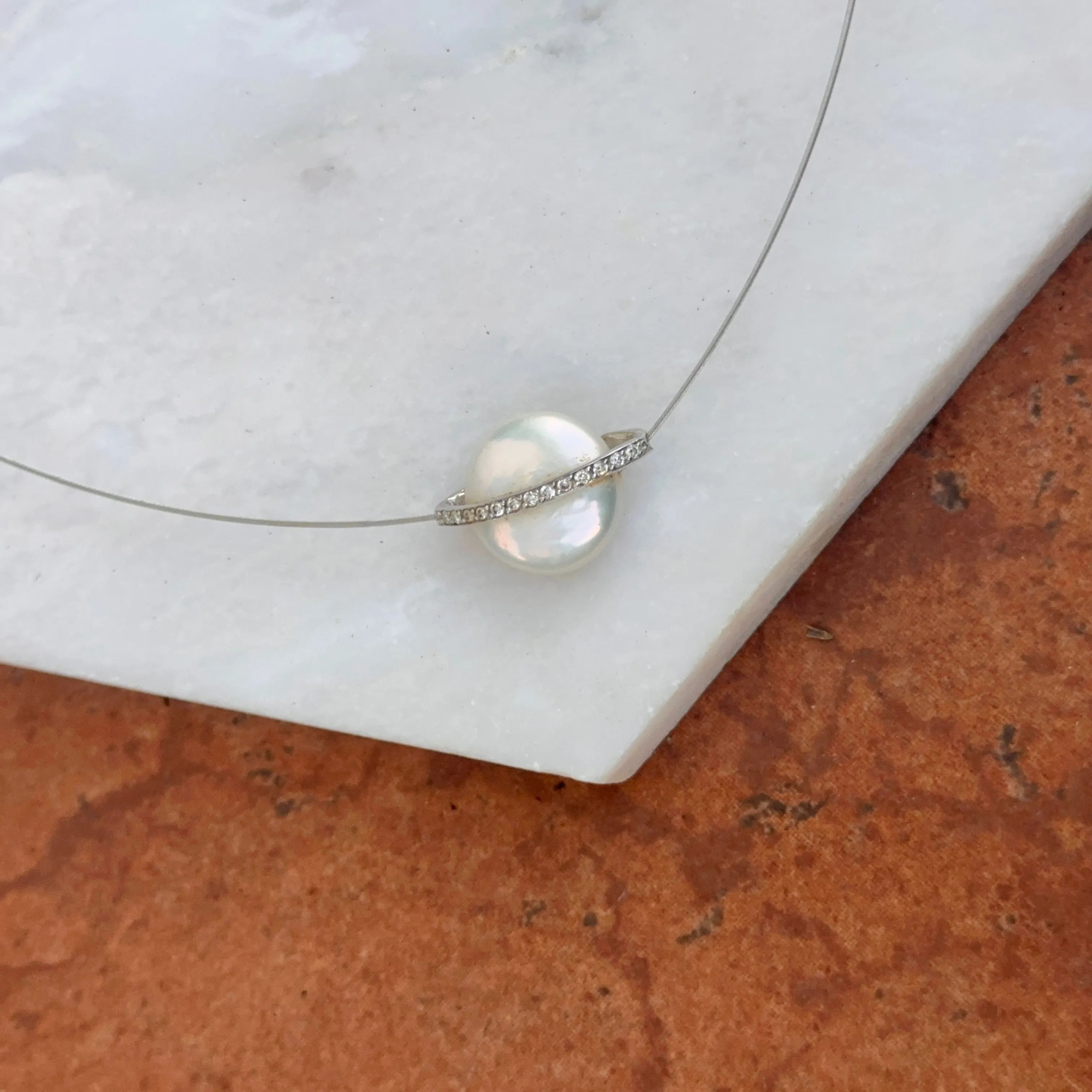 Estate Yvel 18KT White Gold Coin Biwa Pearl   Diamond Collar Necklace