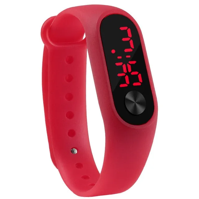 Fashion Outdoor Simple Sports Red LED Digital Bracelet Watch Men Women Colorful Silicone Watches Kids Children Wristwatch Gift