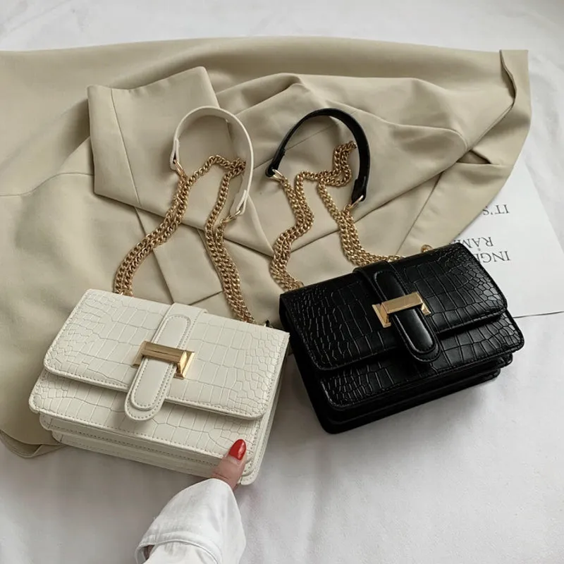 Fashion Stone Leather Chain Shoulder Bags