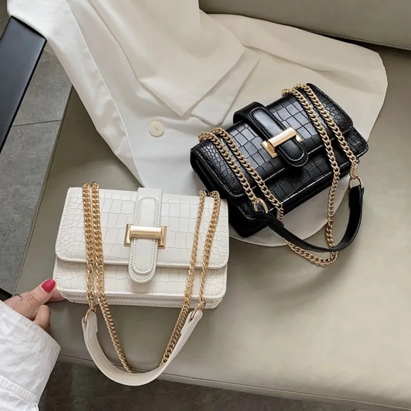 Fashion Stone Leather Chain Shoulder Bags