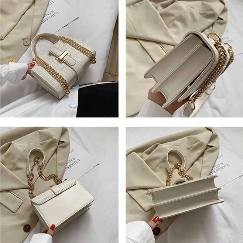 Fashion Stone Leather Chain Shoulder Bags
