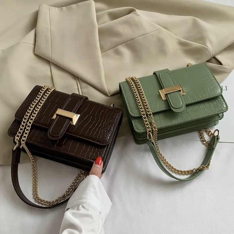 Fashion Stone Leather Chain Shoulder Bags