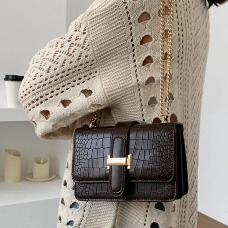 Fashion Stone Leather Chain Shoulder Bags