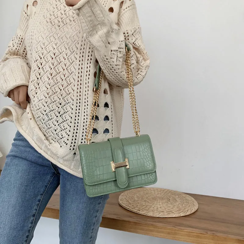 Fashion Stone Leather Chain Shoulder Bags