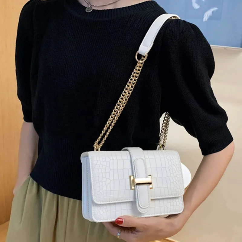 Fashion Stone Leather Chain Shoulder Bags
