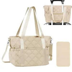 FCQQYWZ Quilted Diaper Bag Tote for Baby Bags with Changing Pad Large Mommy Bag for Women Travel Maternity Bag Shoulder Diaper Bag Nappy Storage Tote Bag Travel Hospital-Khaki