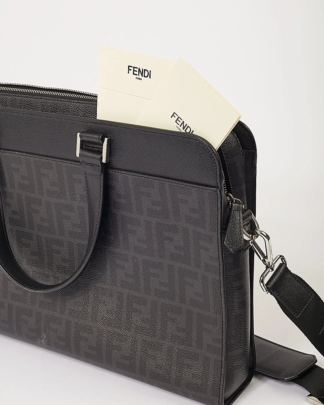 Fendi Black Zucca Print Coated Canvas Messenger Bag