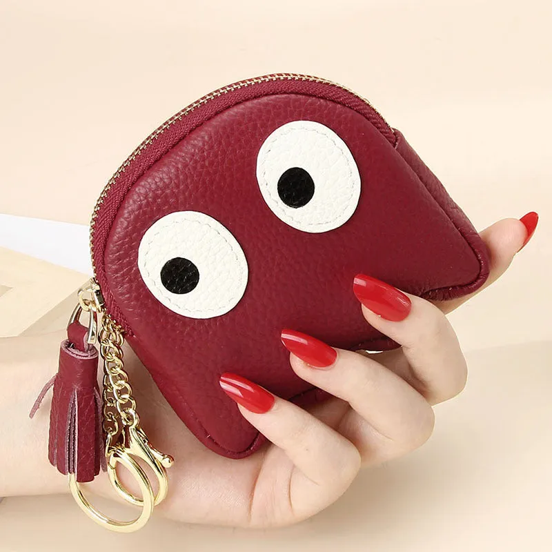 First Layer Cowhide Mini Creative Cartoon Coin Purses