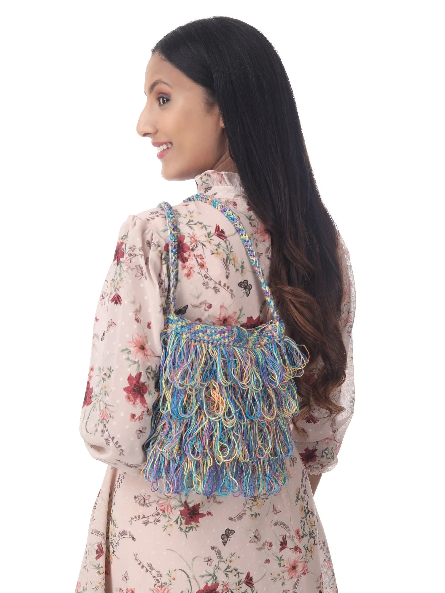 Floral Multi Frilled Crochet Satchel