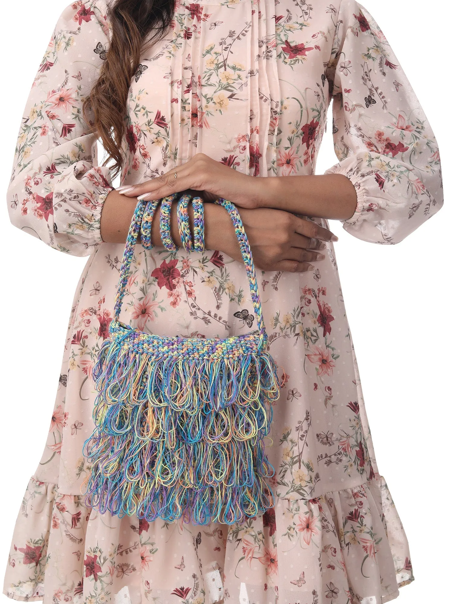 Floral Multi Frilled Crochet Satchel