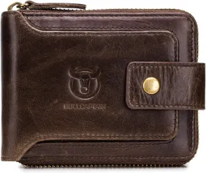 Genuine Leather Bifold Wallet for Men with Zip Coin Pocket