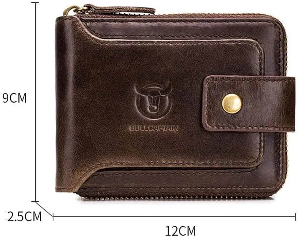 Genuine Leather Bifold Wallet for Men with Zip Coin Pocket