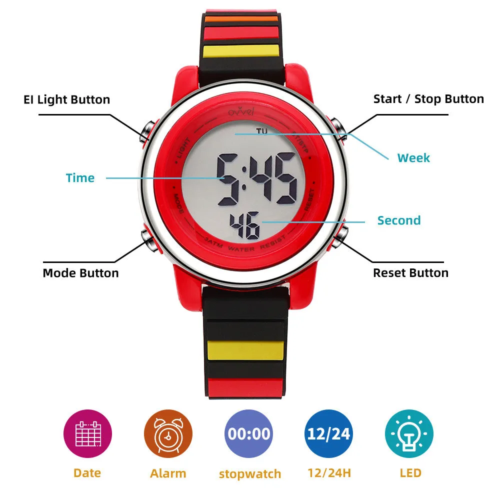 Girls Digital Sports Watch with many features - Stripes
