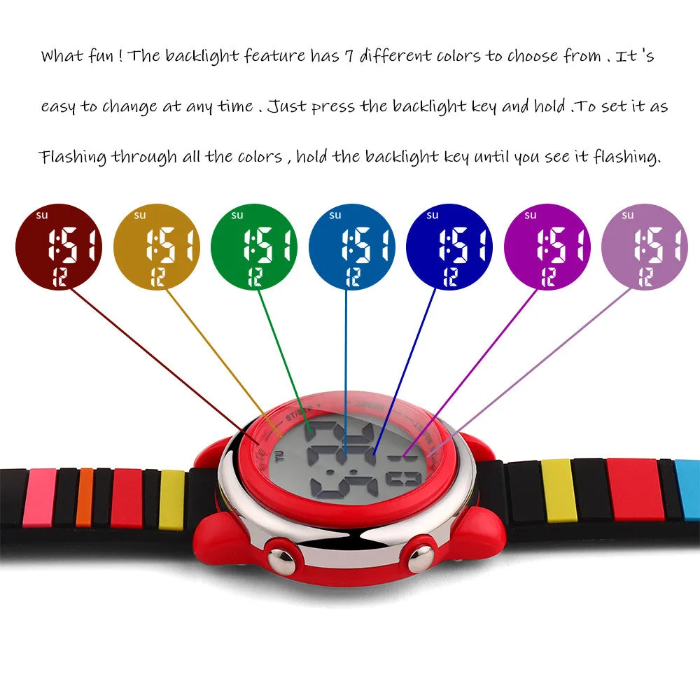 Girls Digital Sports Watch with many features - Stripes