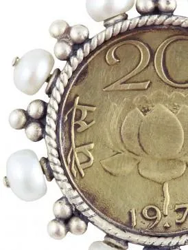 Glamorous, vintage Indian-coin studs with pearls