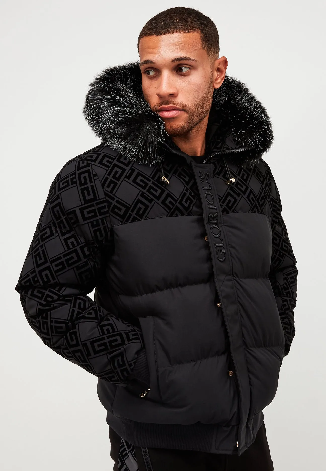 Glorious Gangsta Lavin Short Puffer Bomber Jacket Jet Black