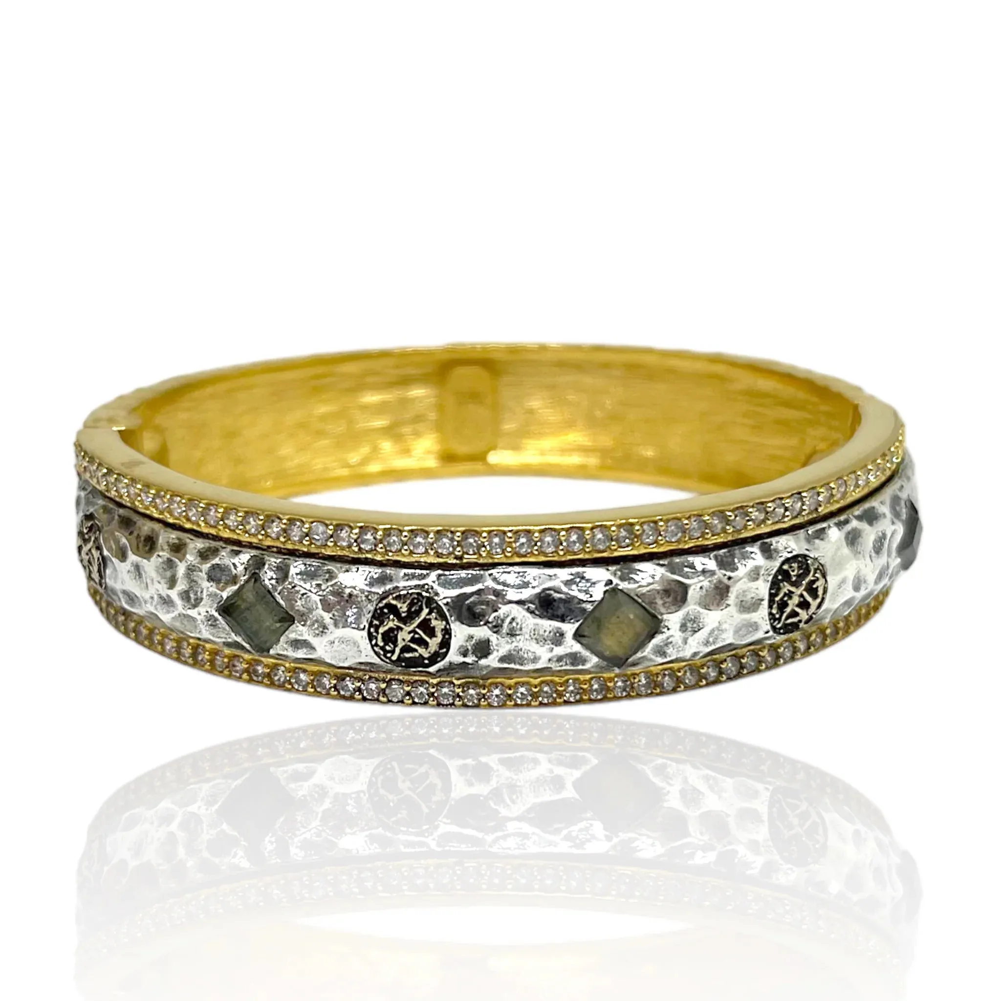 GOLD & VINTAGE SILVER LABRADORITE MOTA COIN BANGLE