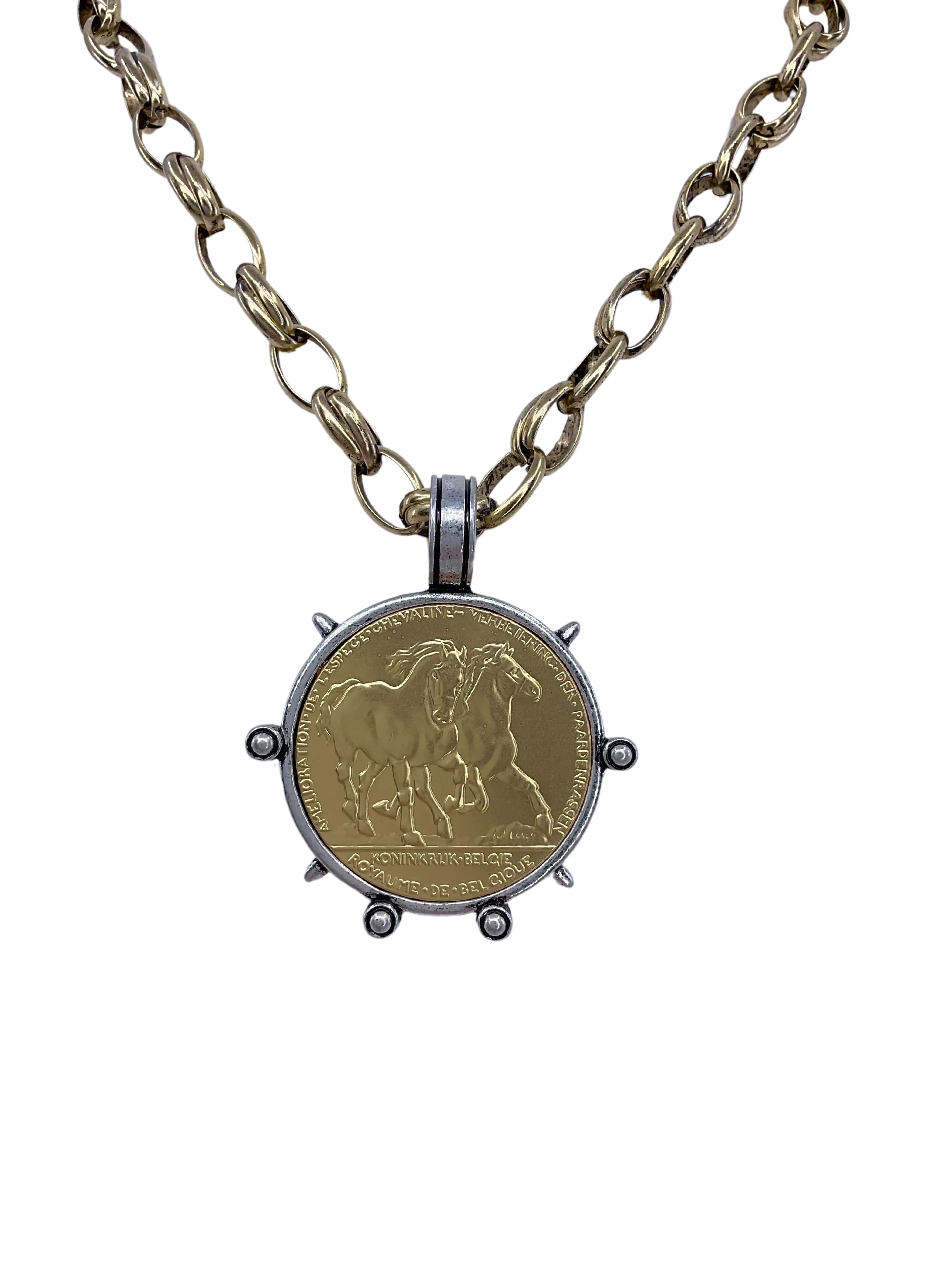 Gold and Sterling Plated Vintage Horse Coin Necklace