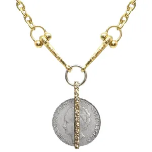 GOLD CRYSTAL BAR & WILHELMINA COIN HORSEBIT NECKLACE