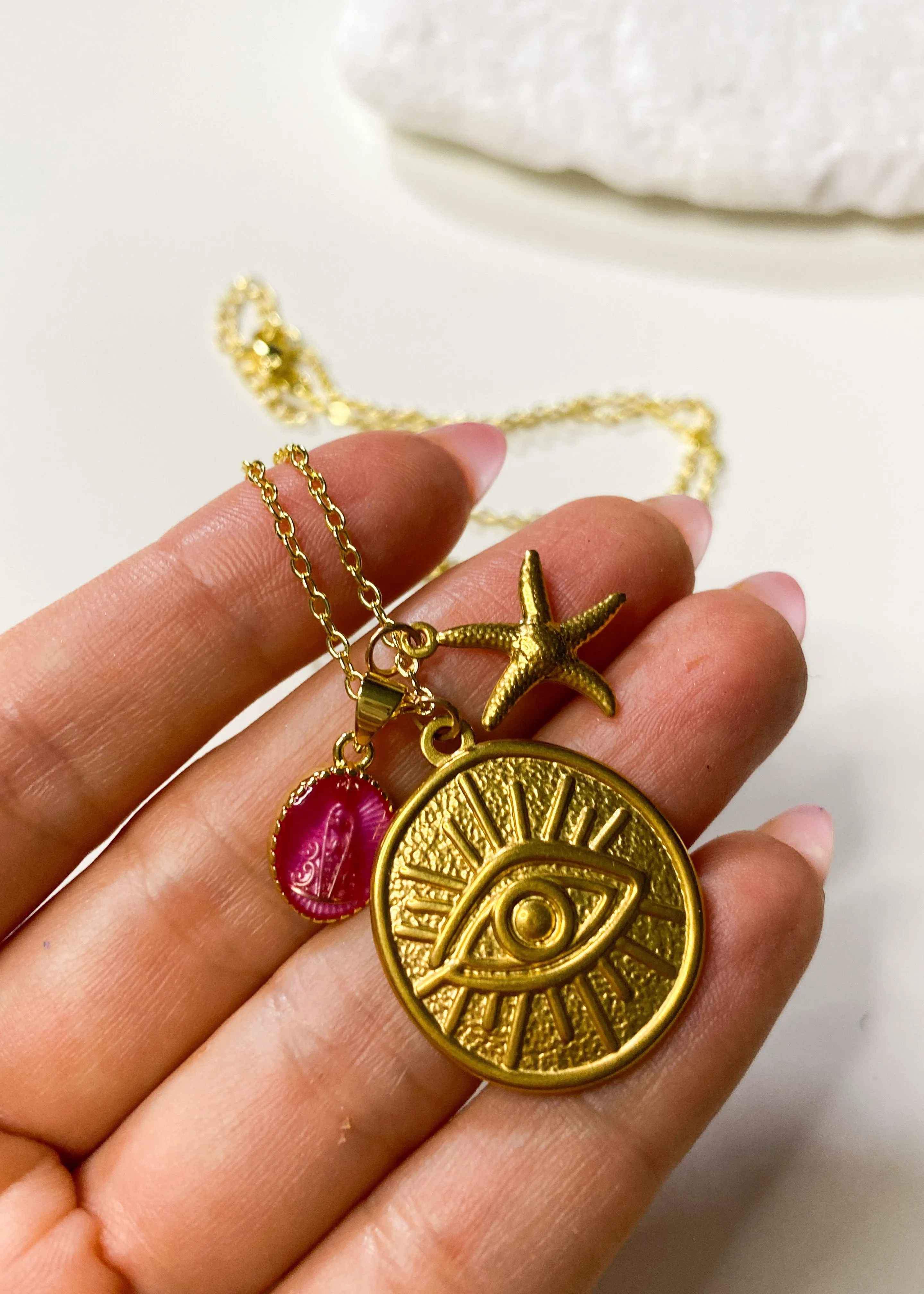 Gold Eye Medallion Necklace