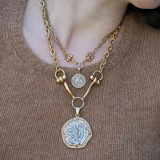 Gold Mini Coin and Horsebit Necklace