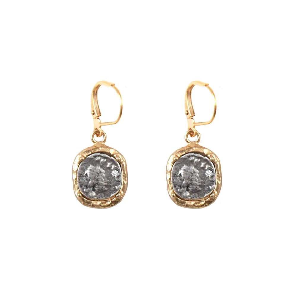 Gold Pavia Coin & Frame Dangle Earrings