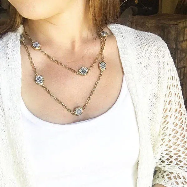Gold Pavia Pave Frame Station Necklace