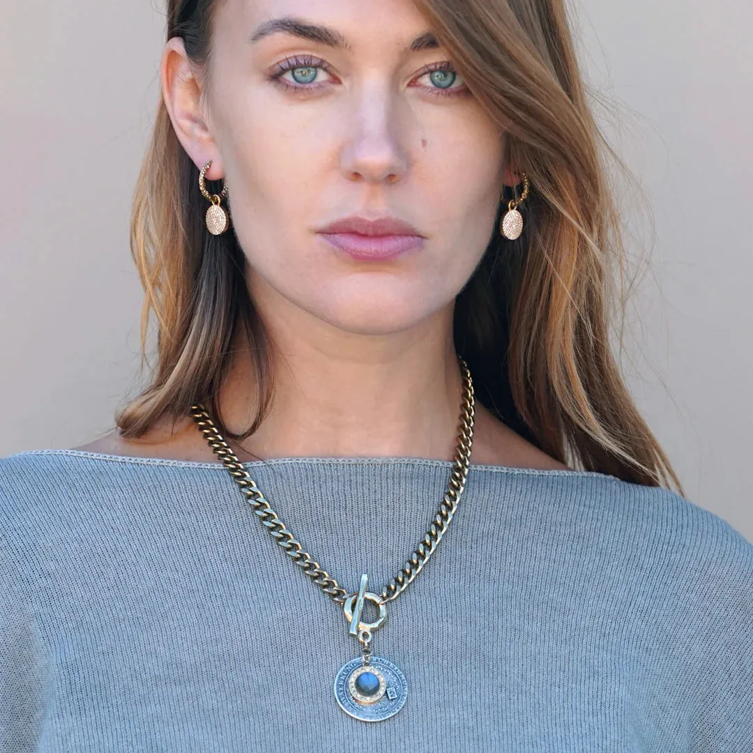 GOLD TOGGLE GEORGE II LABRADORITE CHARM NECKLACE