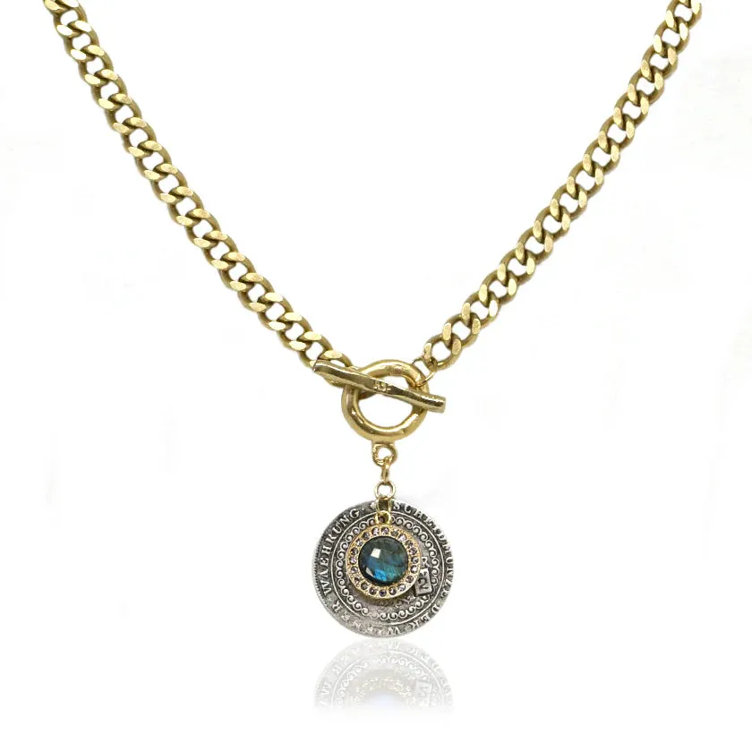 GOLD TOGGLE GEORGE II LABRADORITE CHARM NECKLACE