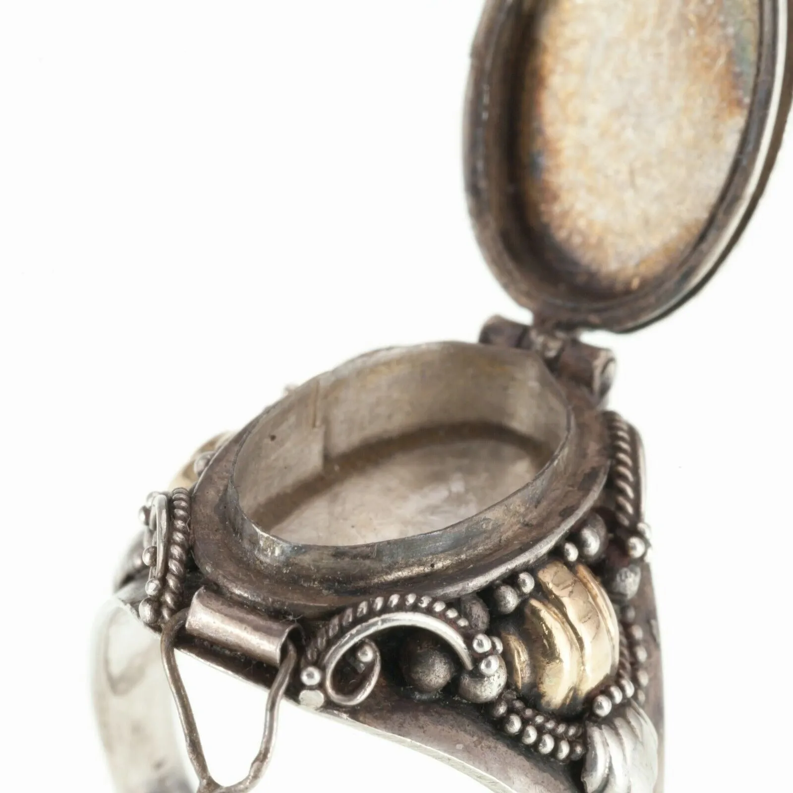 Gorgeous Two-tone Sterling Silver Larimar Cabochon Pill Ring Size 8.25
