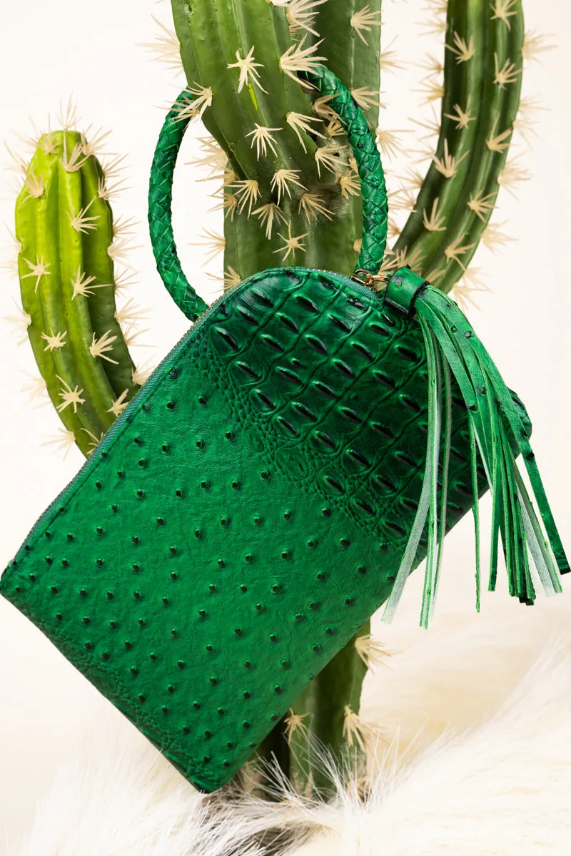 Green Faux Ostrich Bangle Clutch