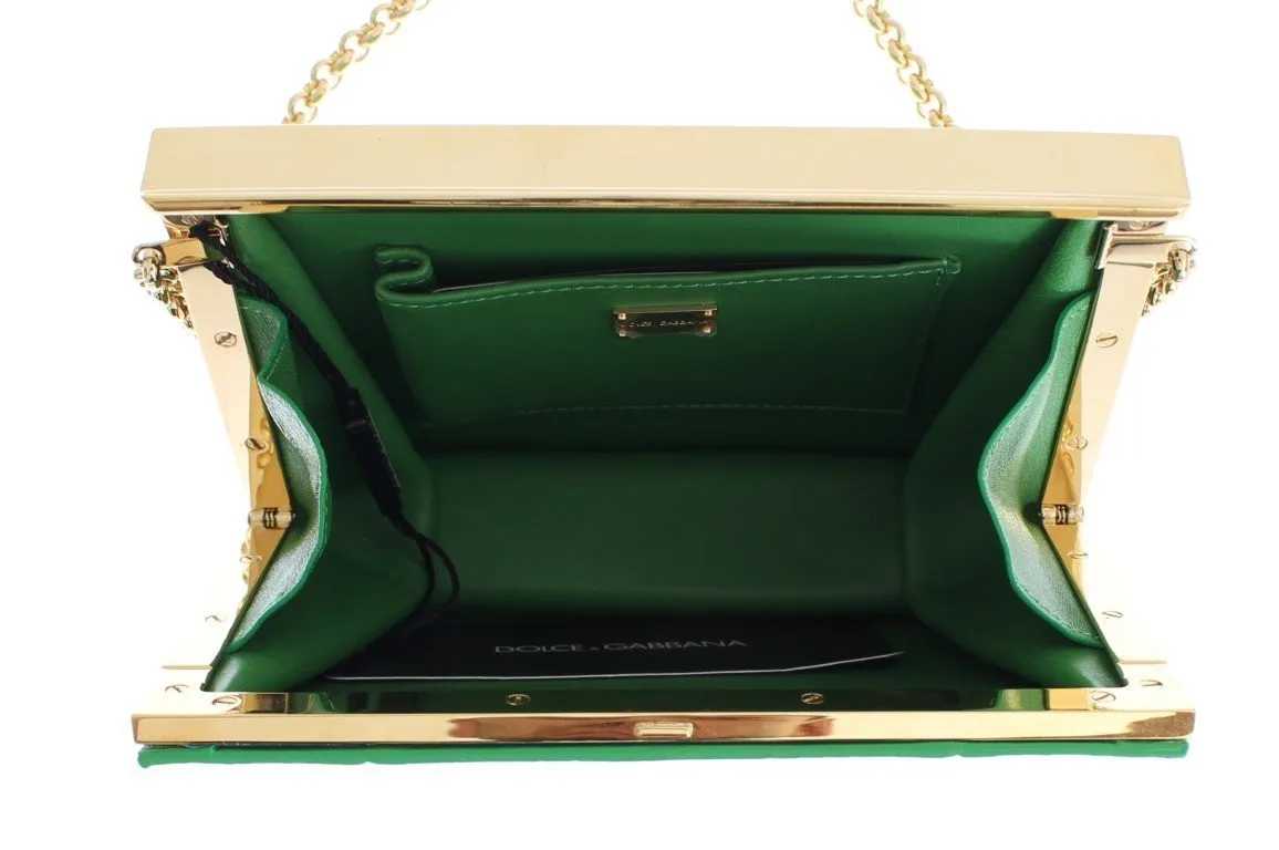 Green leather evening bag