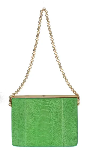 Green leather evening bag