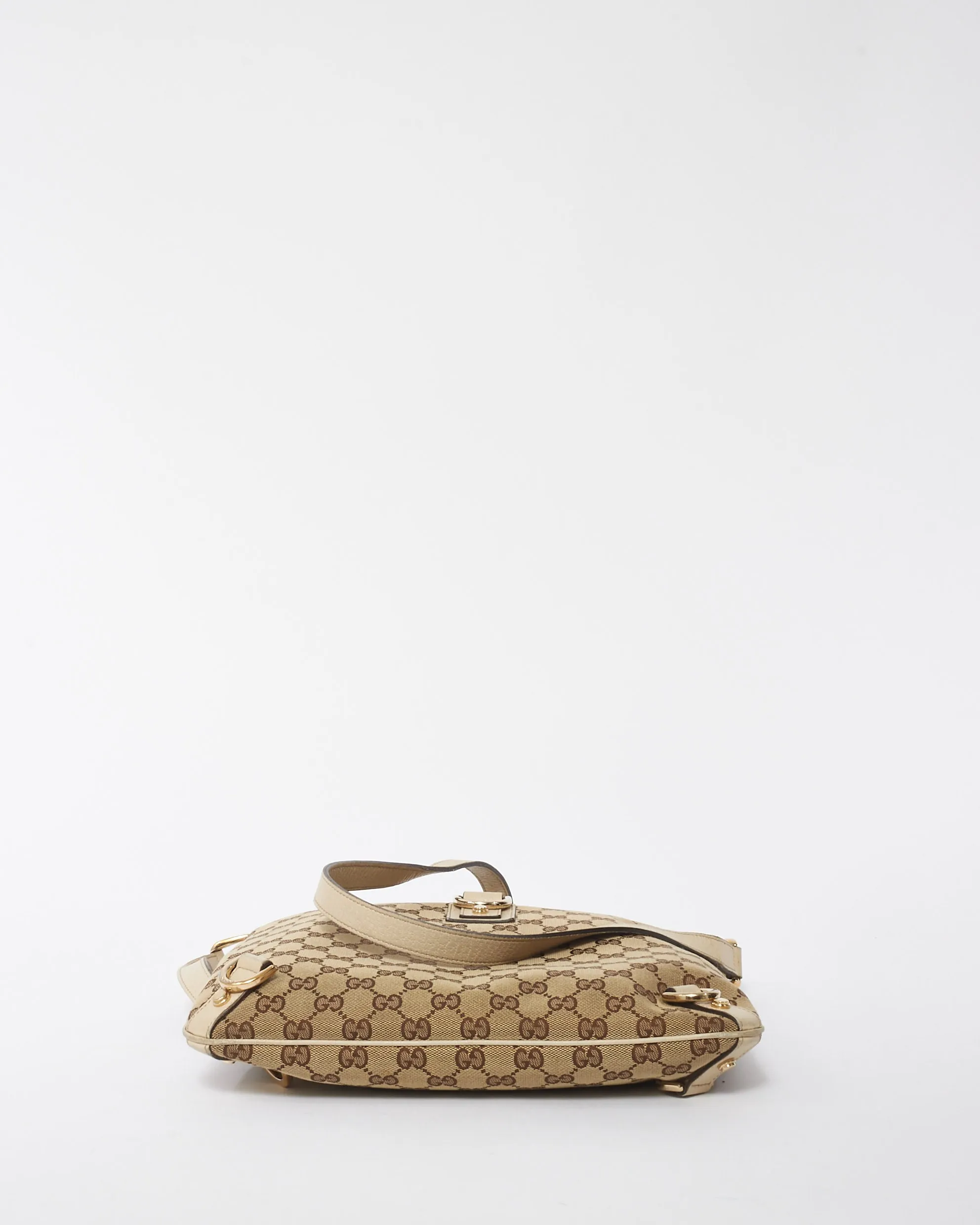 Gucci Beige and White Canvas GG Monogram D-Ring Abbey Messenger Bag