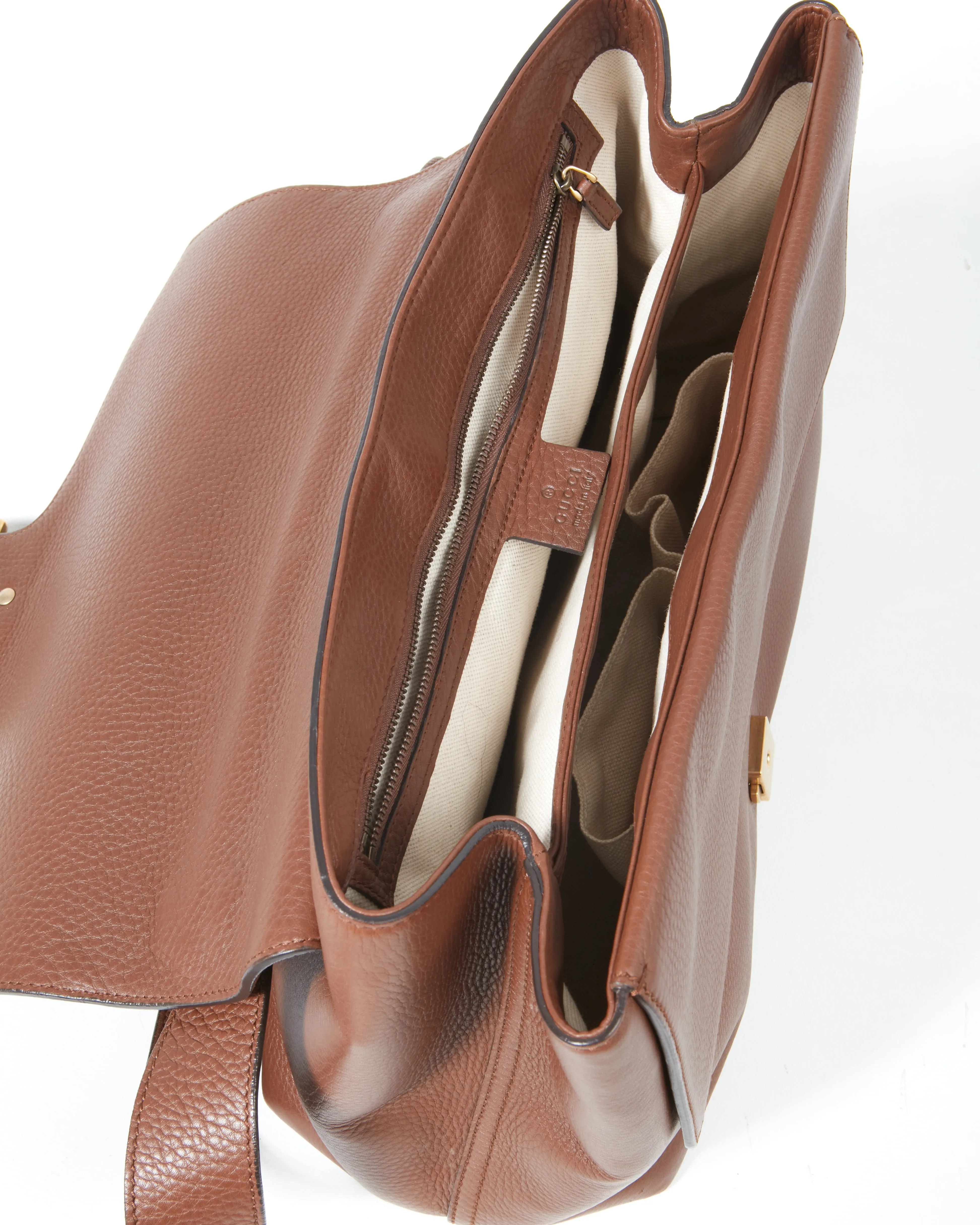 Gucci Brown Pebbled Leather Marmont Messenger Shoulder Bag