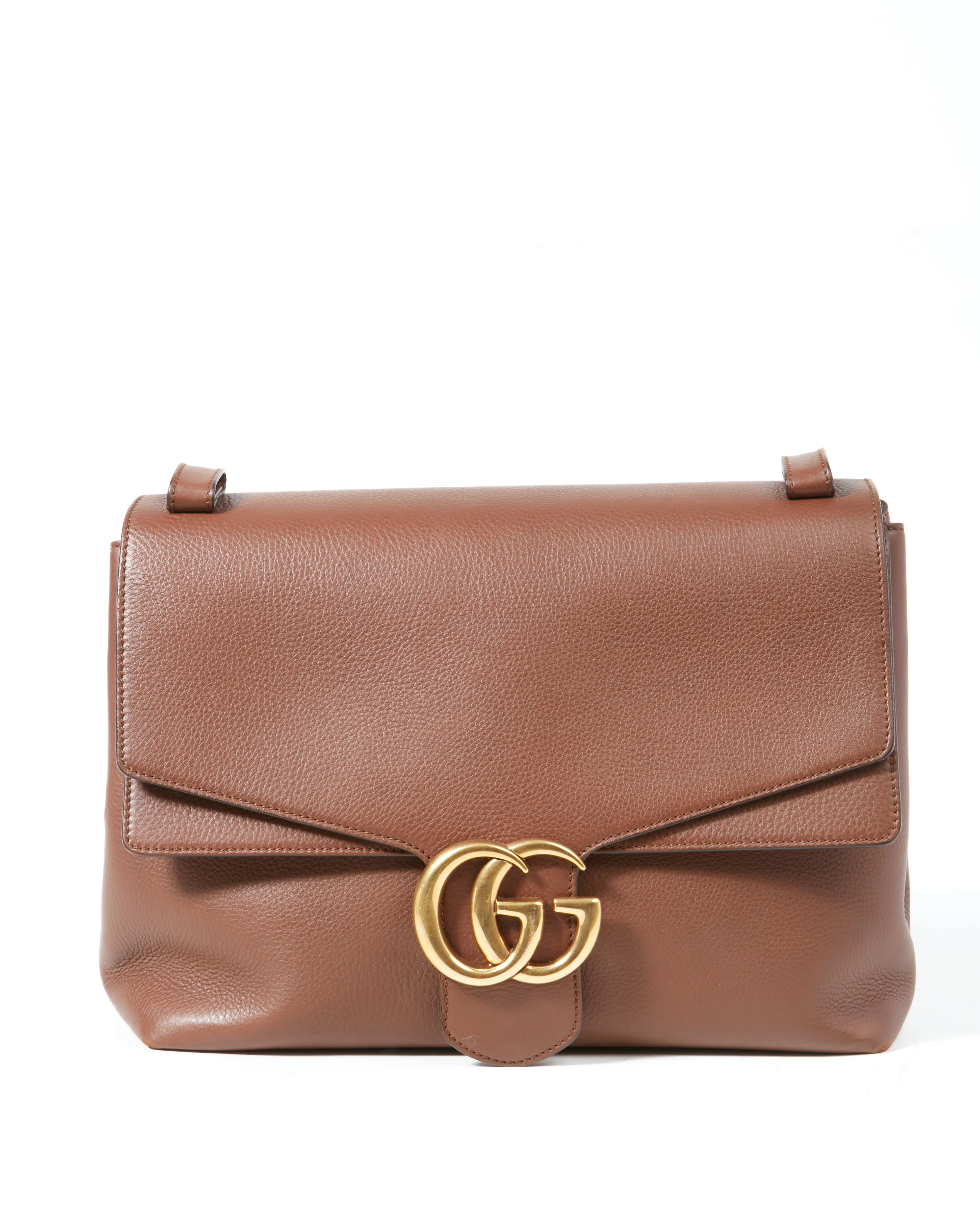 Gucci Brown Pebbled Leather Marmont Messenger Shoulder Bag