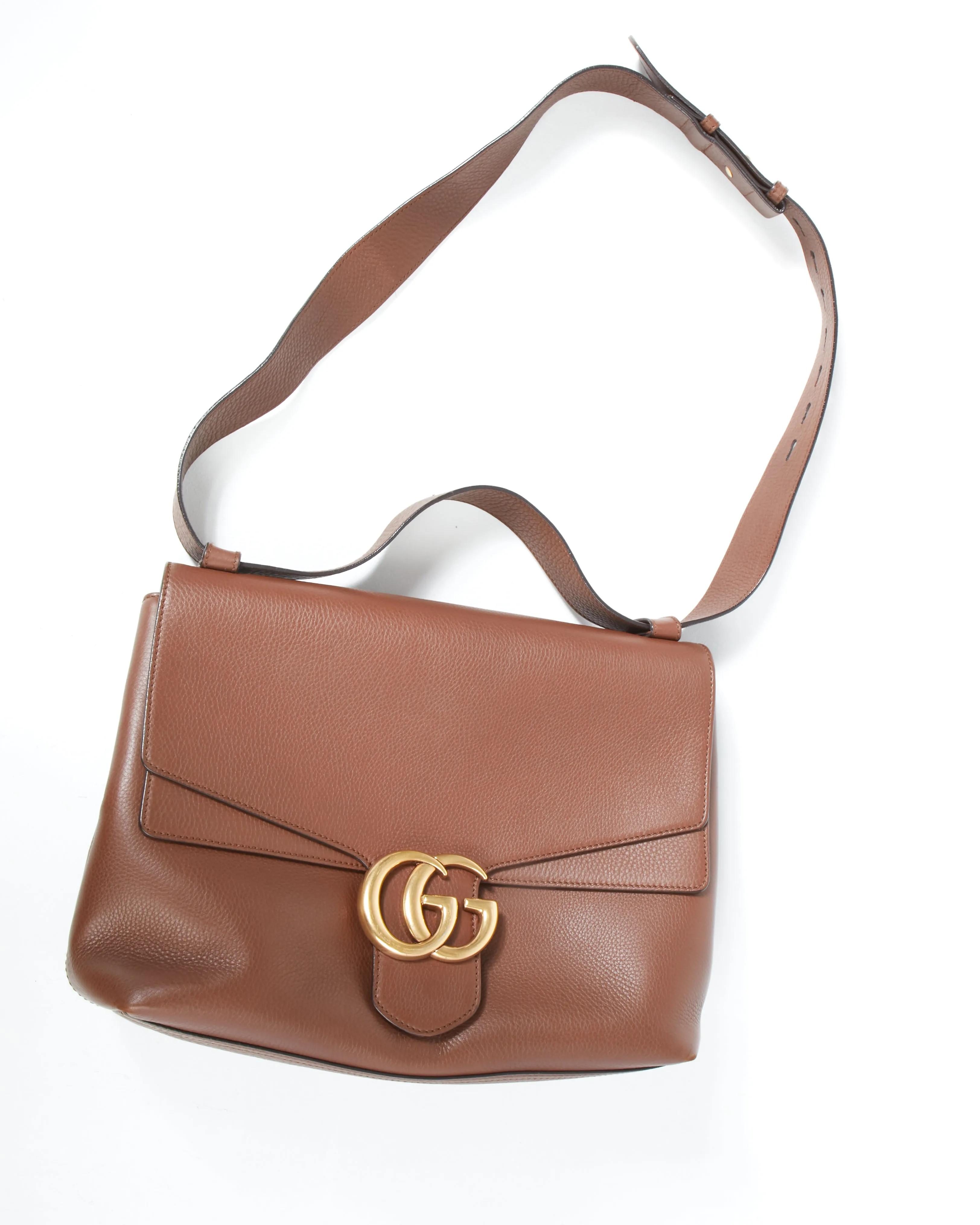 Gucci Brown Pebbled Leather Marmont Messenger Shoulder Bag