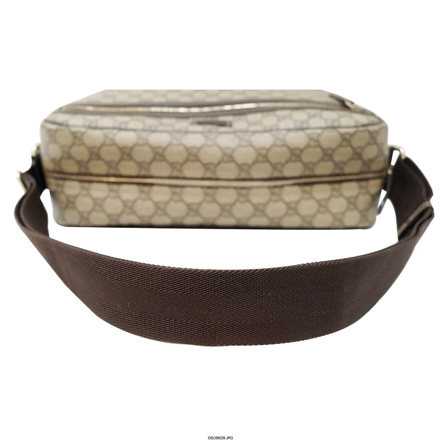 GUCCI Men's Beige/Ebony GG  Plus Coated Canvas Messenger Crossbody Bag 211107