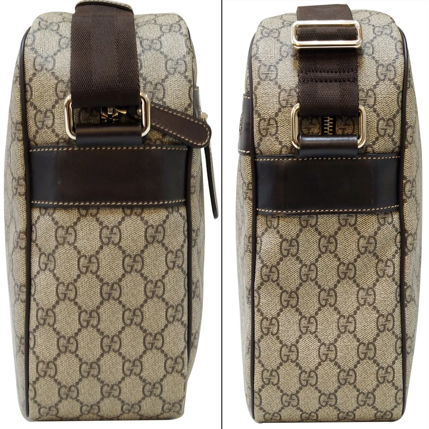 GUCCI Men's Beige/Ebony GG  Plus Coated Canvas Messenger Crossbody Bag 211107