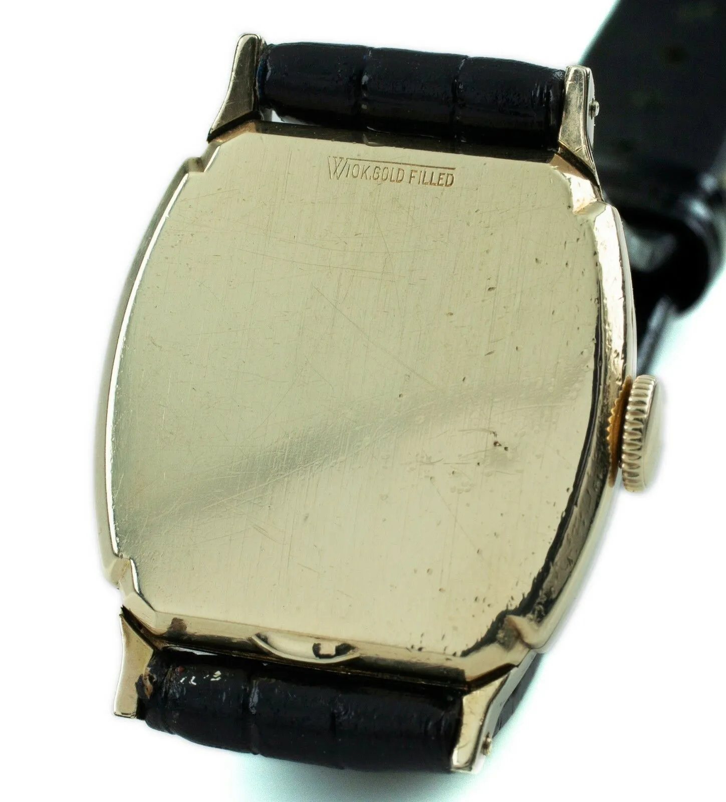 Hamilton Gold-Filled Hand-Winding Tonneau Watch w/ Black Leather Band