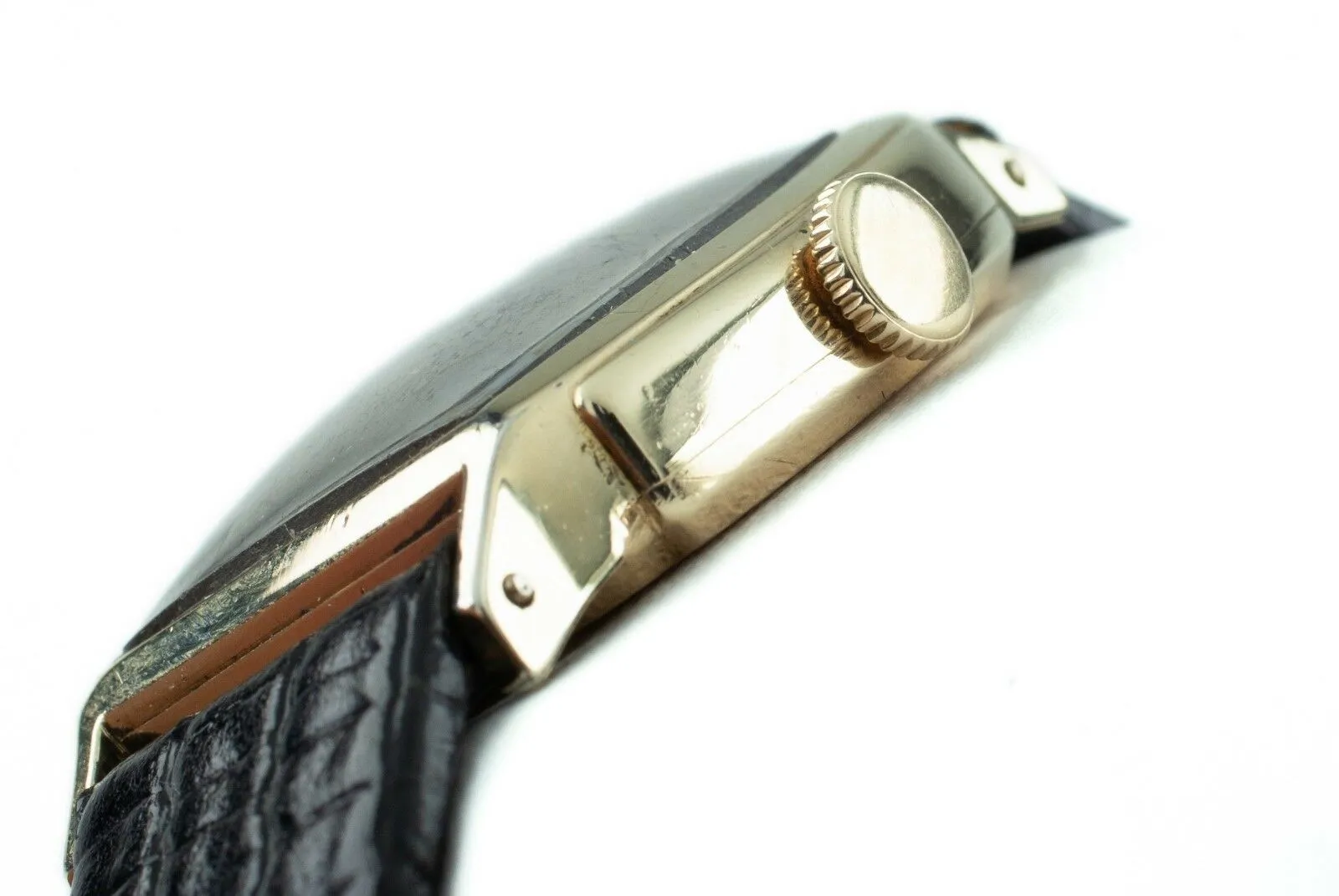 Hamilton Gold-Filled Hand-Winding Tonneau Watch w/ Black Leather Band