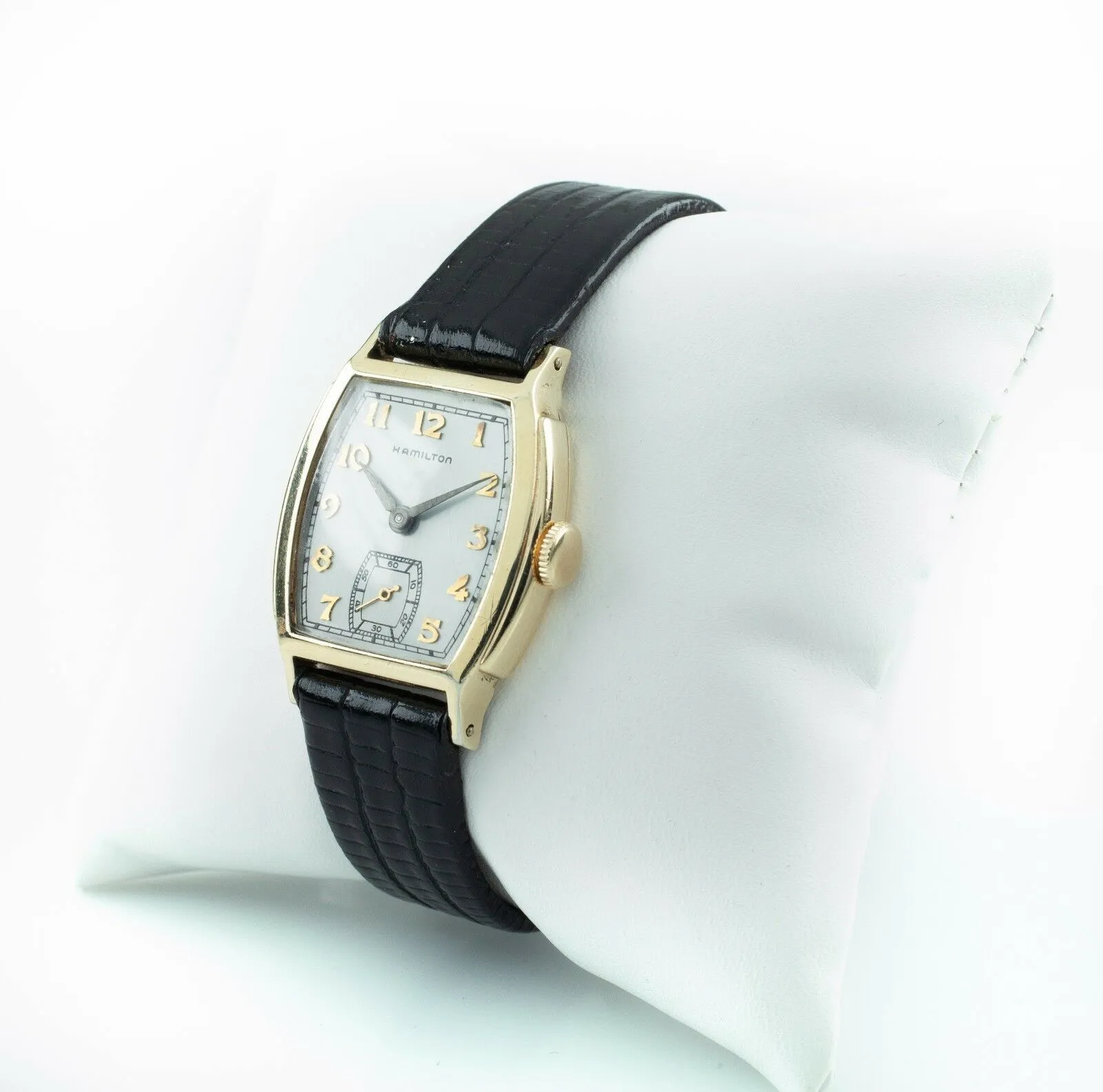 Hamilton Gold-Filled Hand-Winding Tonneau Watch w/ Black Leather Band