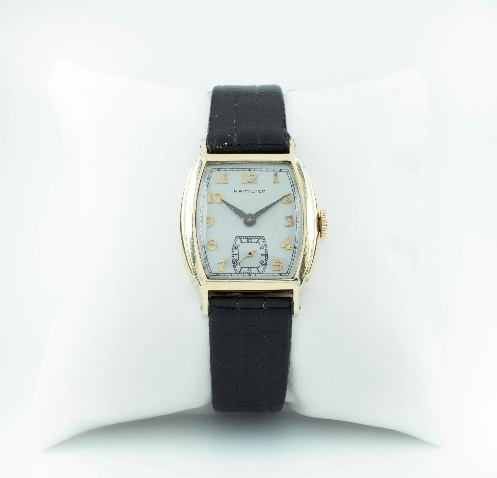 Hamilton Gold-Filled Hand-Winding Tonneau Watch w/ Black Leather Band