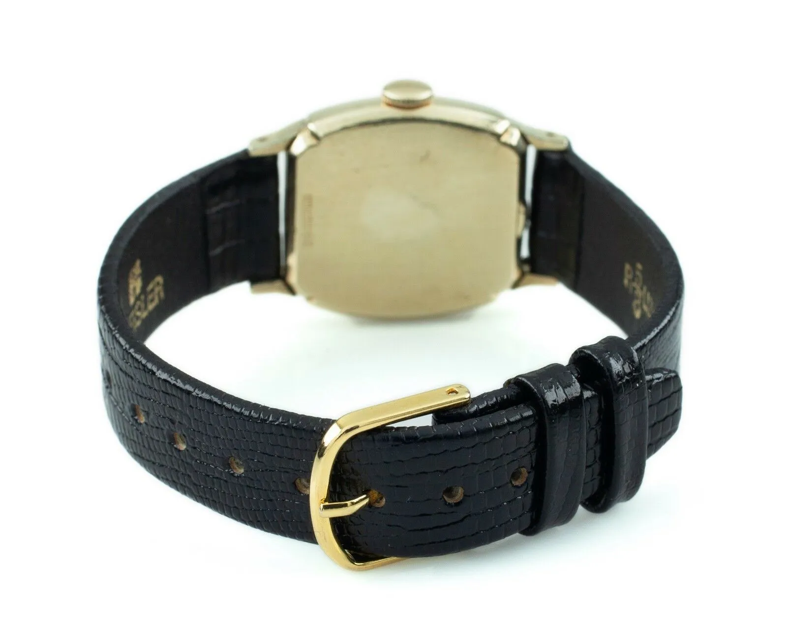 Hamilton Gold-Filled Hand-Winding Tonneau Watch w/ Black Leather Band