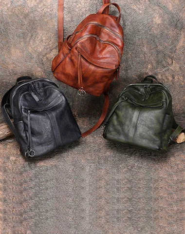Handmade Brown Leather Backpack Bag Womens Best School Rucksack Ladies Leather Backpack Purses