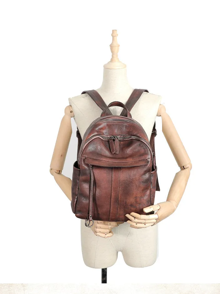 Handmade Brown Leather Backpack Bag Womens Best School Rucksack Ladies Leather Backpack Purses