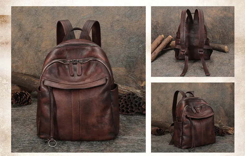 Handmade Brown Leather Backpack Bag Womens Best School Rucksack Ladies Leather Backpack Purses