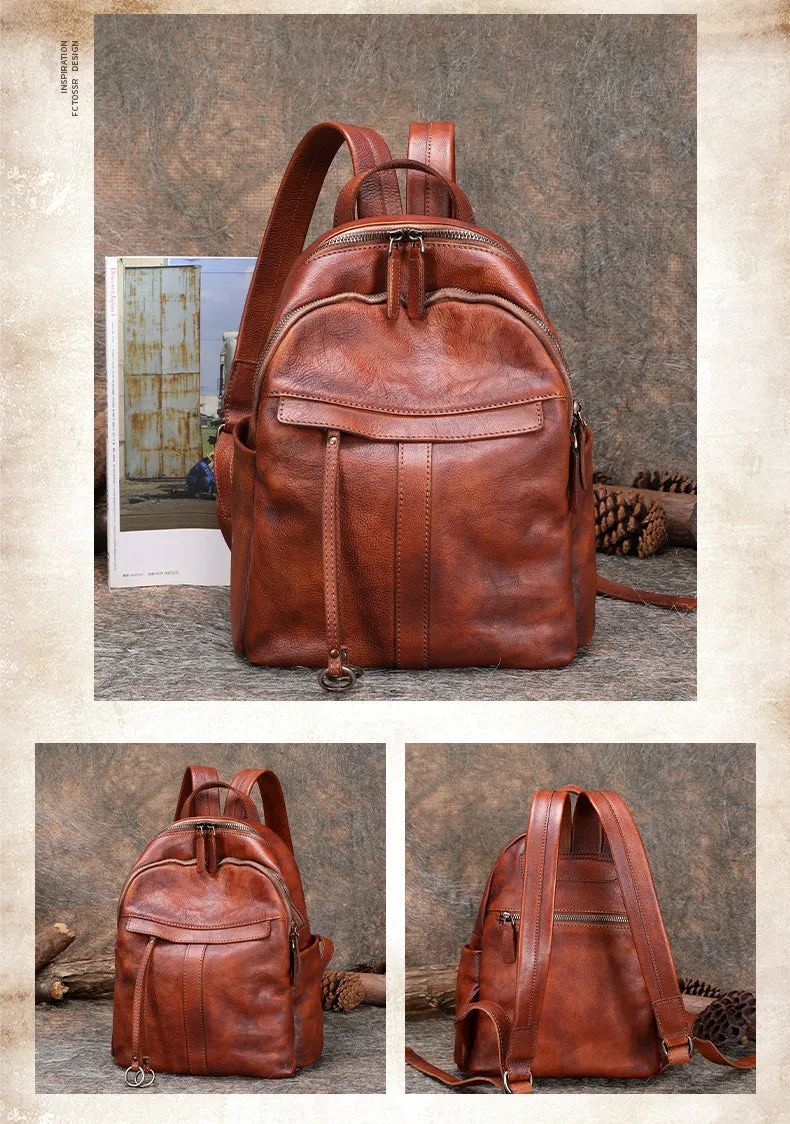 Handmade Brown Leather Backpack Bag Womens Best School Rucksack Ladies Leather Backpack Purses